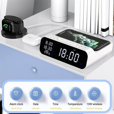 15W Three-in-one Wireless Charger Temperature Tester Multi Alarm Clock Fast Charging Mobile Phone Usb Charger Charging Station - ZEEKO.AE