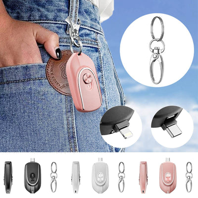 2 In 1 Mini Keychain Power Bank Keyring Hanging Buckle 2 Output Interfaces 5V 1200MAH Backup Power Bank Retractable Plug Waterproof Phone Charging Accessories - ZEEKO.AE