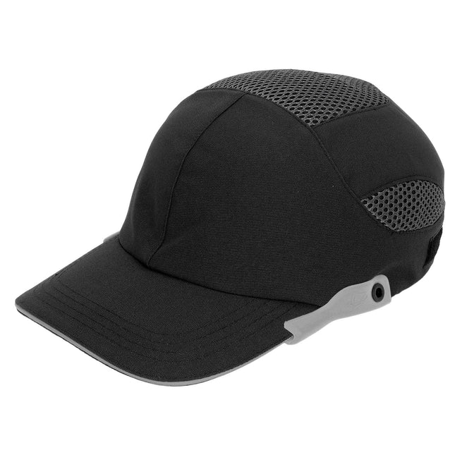 Stylish and Breathable Adjustable Bump Hat Baseball Hardhat - Black with Gray Trim for Sports and Work Safety