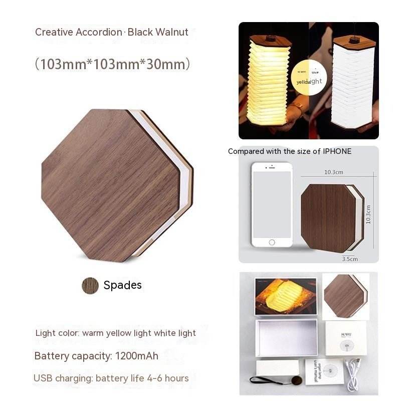 Creative Gift Led Portable Retro Lamp Usb Rechargeable Wooden Lamp 360 Degree Folding Organ Lamp - ZEEKO.AE