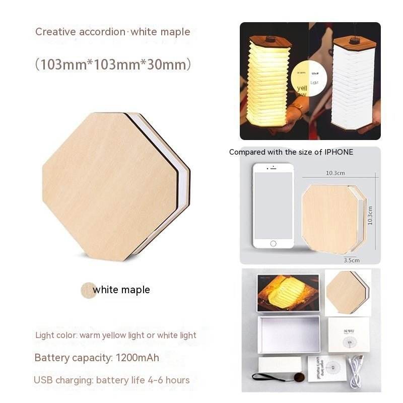 Creative Gift Led Portable Retro Lamp Usb Rechargeable Wooden Lamp 360 Degree Folding Organ Lamp - ZEEKO.AE