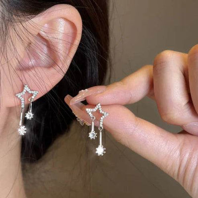 Diamond Embedded Star Stud Earrings Female Ins Style Design High Sense - ZEEKO.AE