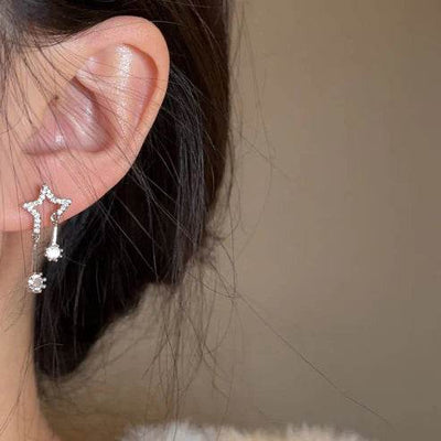 Diamond Embedded Star Stud Earrings Female Ins Style Design High Sense - ZEEKO.AE