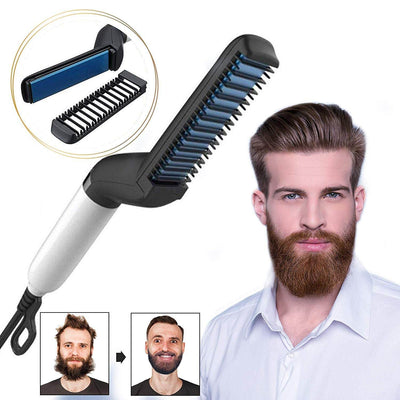 Electric Hair Straightener Brush,Men Quick Beard Straightener Styler Comb,Hair Straightening,Curly Hair Straightening Comb,Side Hair Detangling,Multifunctional Hair Curling Curler - ZEEKO.AE