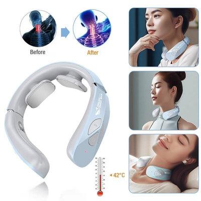 Ultimate EMS Electric Neck Massager: Rechargeable USB Cervical Traction Therapy for Pain Relief with Soothing Heat Function - ZEEKO.AE