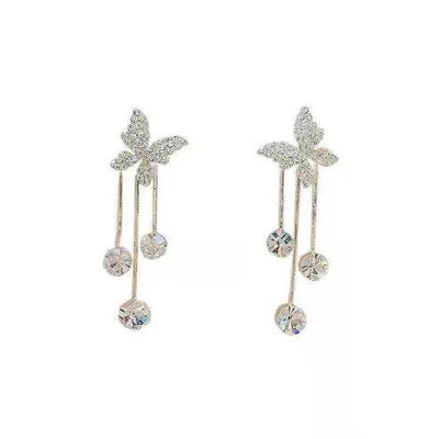 Fashion Jewelry Shiny Butterfly Rhinestone Drop Dangle Earrings Women Elegant Long Pearl Tassel Chain Pendant Party Jewelry - ZEEKO.AE