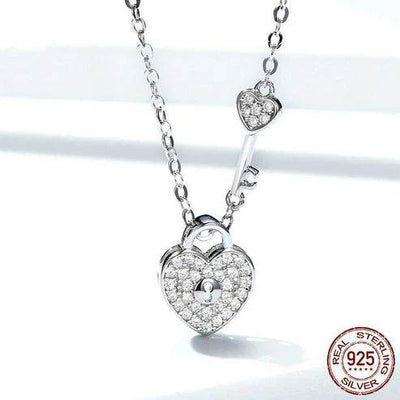 Heart Lock Necklace Women's Fashion White Gold Plated - ZEEKO.AE