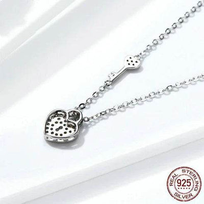 Heart Lock Necklace Women's Fashion White Gold Plated - ZEEKO.AE