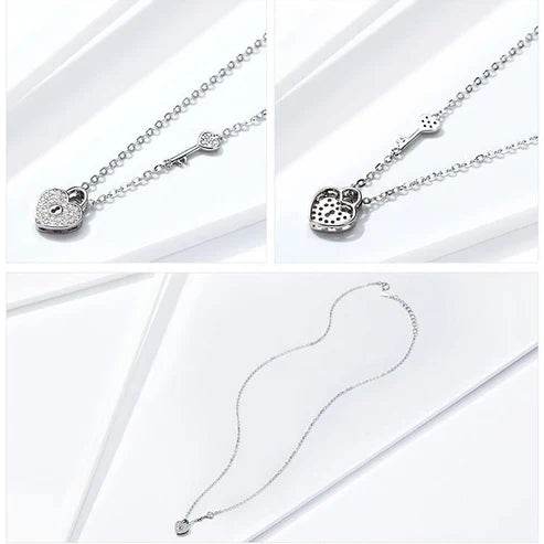 Heart Lock Necklace Women's Fashion White Gold Plated - ZEEKO.AE