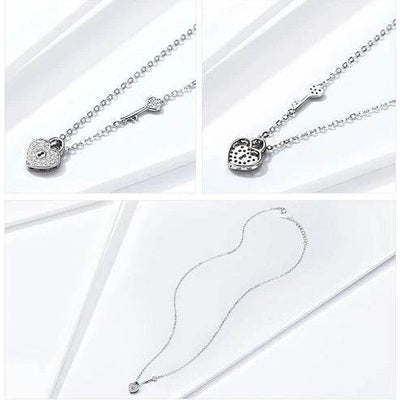 Heart Lock Necklace Women's Fashion White Gold Plated - ZEEKO.AE