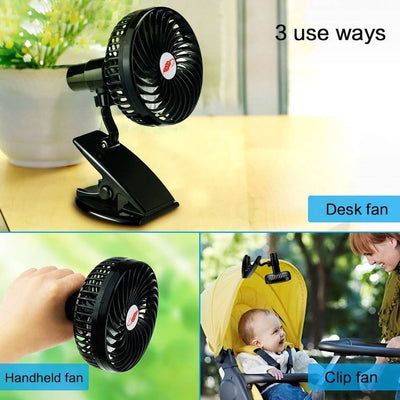 Mini Mute Clip Fan Rechargeable Silent 4 Blades Baby Stroller Fans Portable Air Cooling 3 Speeds Desk USB Fan with USB Output - ZEEKO.AE