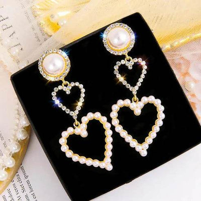 Pearl Rhinestone Drop Earrings - ZEEKO.AE