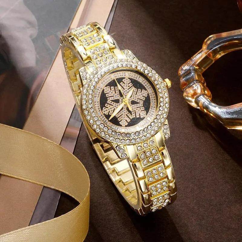 Snowflake Pattern Watch Luxury Full Rhinestone Jewelry Five-piece Set - ZEEKO.AE