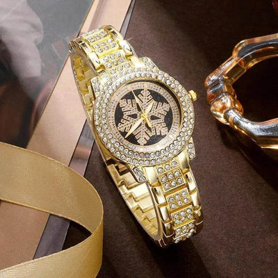 Snowflake Pattern Watch Luxury Full Rhinestone Jewelry Five-piece Set - ZEEKO.AE